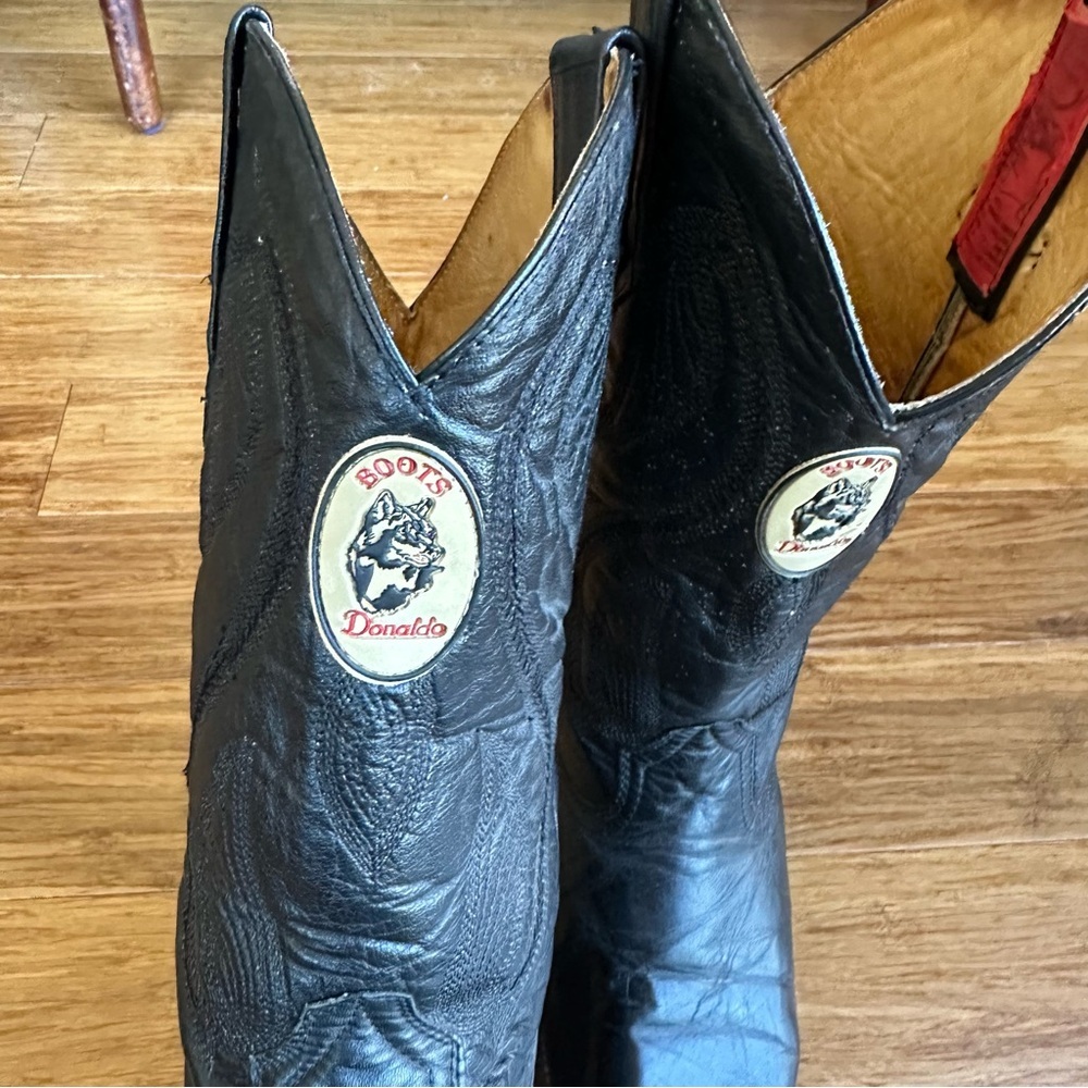 DONALDO Western Black Leather Cowboy Boots - Picture 3 of 8